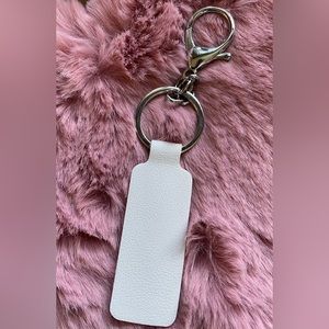 WHITE FAUX LEATHER KEYCHAIN CUSTOM EMBOSSED 2 initials